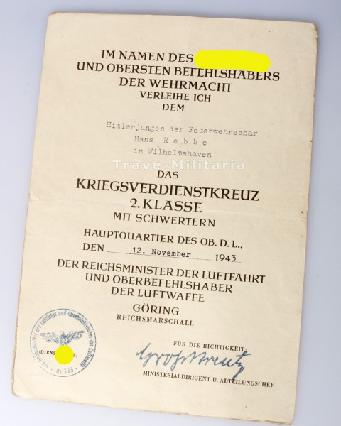 Urkunde KVK 2. Klasse HJ Feuerwehrscharen