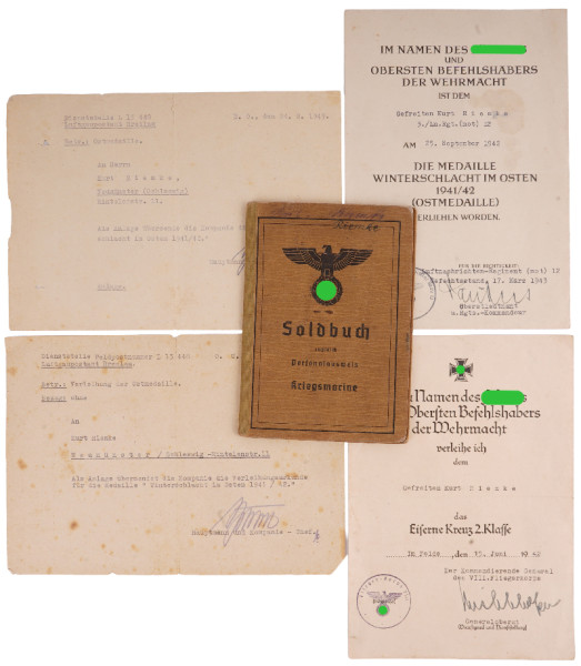 Papiere Riemke Ln.Rgt. (mot.) 12 u. Kriegsmarine Festung Lorient