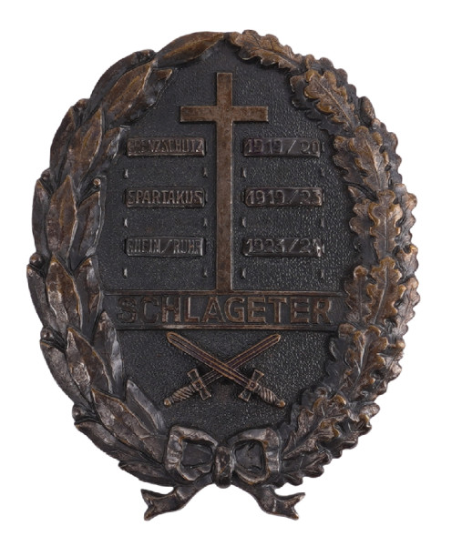 Schlageterschild mit 3 Kampfschildern Grenzschutz / Spartakus / Rhein/Ruhr