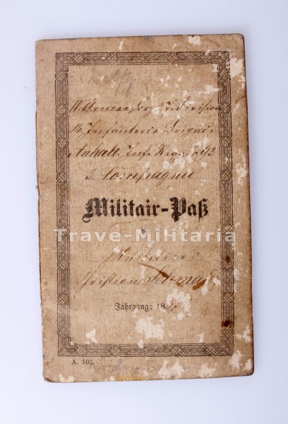 Militair-Pass Jahrgang 1867 Feldzug 1870/71