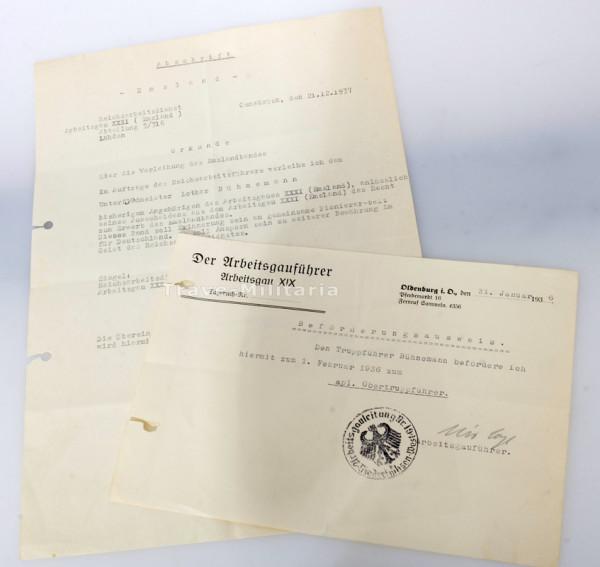 Papiere Reichsarbeitsdienst Unterfeldmeister Bühnemann