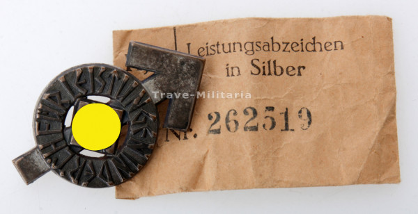 HJ-Leistungsabzeichen in Silber mit Tüte B-Stück