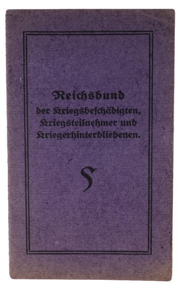 Reichsbund der Kriegsbeschädigten, Kriegsteilnehmer und Kriegshinterbliebenen Mitgliedsbuch