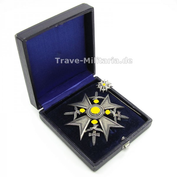 Spanienkreuz in Silber mit Schwertern im Etui mit Miniatur - Meybauer - 900 Silber - perfektes Set