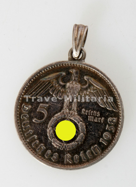 Deutsches Reich 5 Reichsmarkmünze 1938 als Kettenanhänger