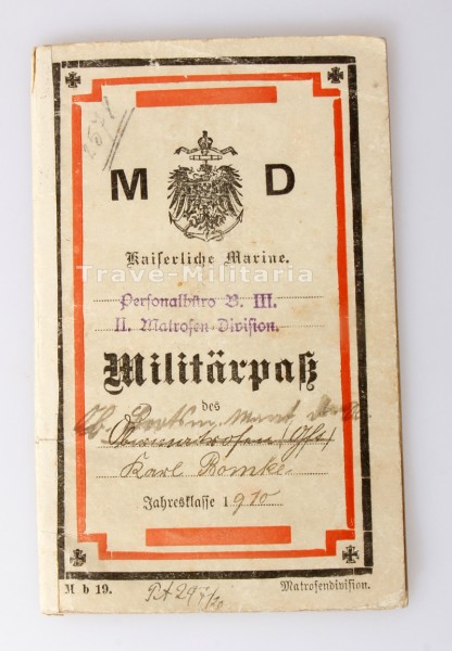 Kaiserliche Marine Militärpass Bomke II. Matrosen-Division