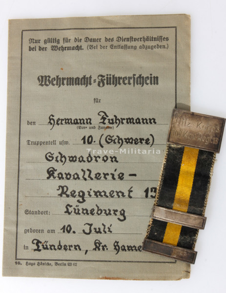 Wehrmacht-Führerschein Kavallerie-Regiment 13 und Bierzipfel