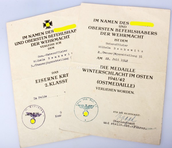 Urkundenpaar Benkewitz Panzerjägerabteilung 31