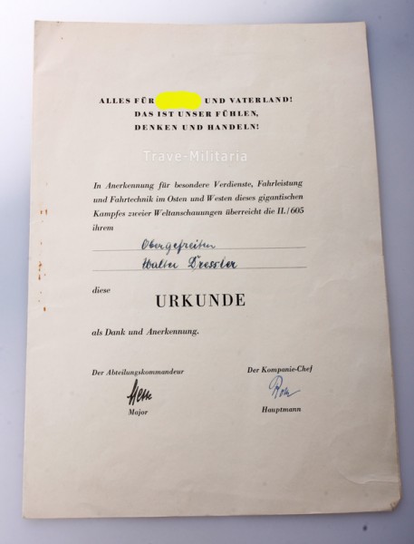 Anerkennungsurkunde Gruppe Guderian