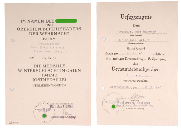 Urkundenpaar Hamacher le. Beob. Abtlg. 7
