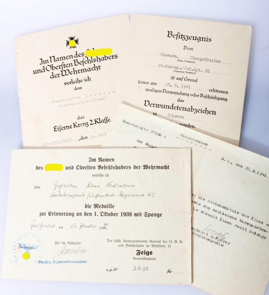 Urkundengruppe Neumann I.R. 92(mot) 60. Infanterie-Division (mot)