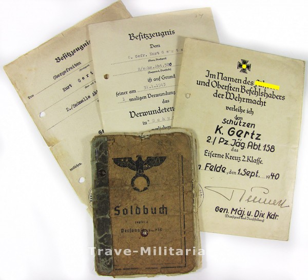 3 Urkunden und Soldbuch Panzerjäger 58./320. ID