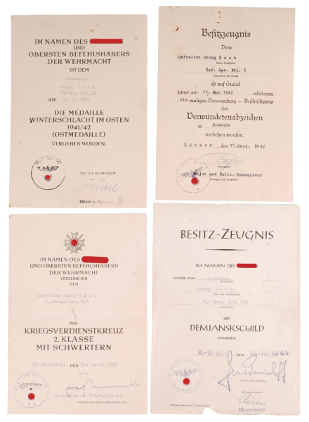 Urkundengruppe Buch Gren. Rgt. 501 290. Infanterie-Division