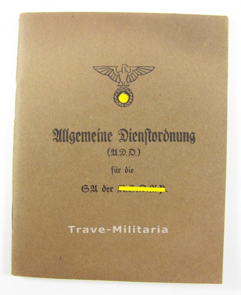 Heft Allgemeine Dienstordnung für die SA der NSDAP 1933