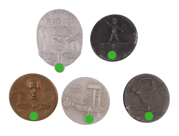 5x Abzeichen 1. Mai 1934 - 1938