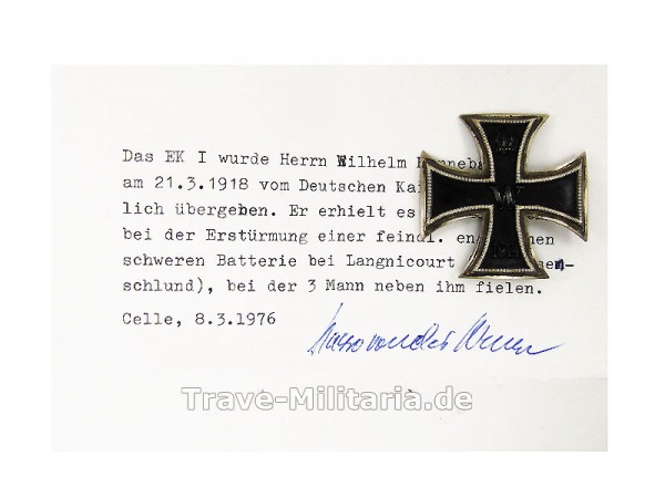 Eisernes Kreuz 1. Klasse 1914 mit Bestätigung von 1976