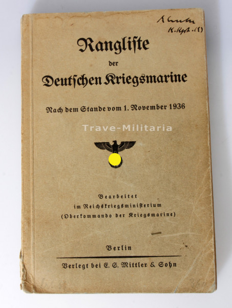 Rangliste der Deutschen Kriegsmarine 1. November 1936